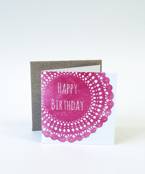 Birthday Gift Card Small - Happy Birthday Pink Doillie