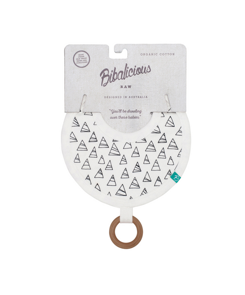 Bibalicious Round Bib with Wooden Teether Raw Triangles