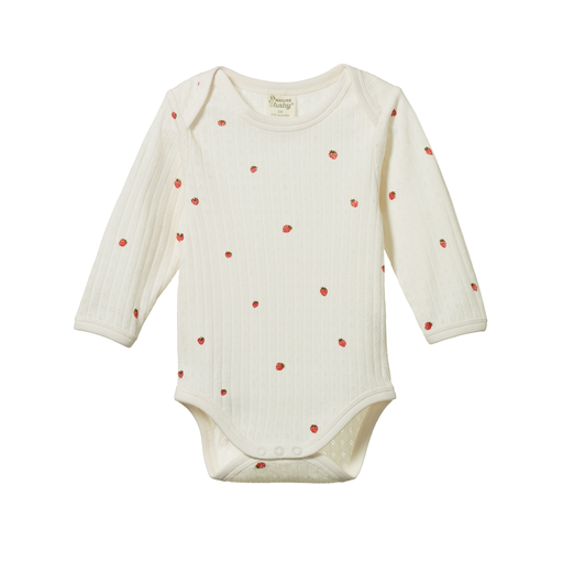 Nature Baby Pointelle Long Sleeve Bodysuit Strawberry Fields