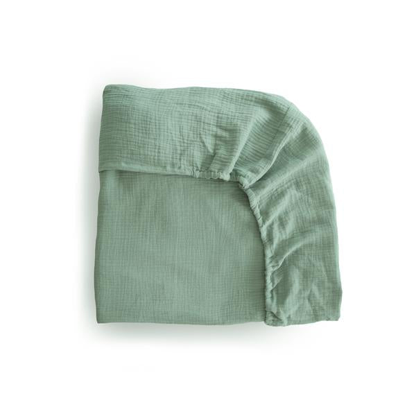 Mushie Extra Soft Muslin Cot Sheet Roman Green