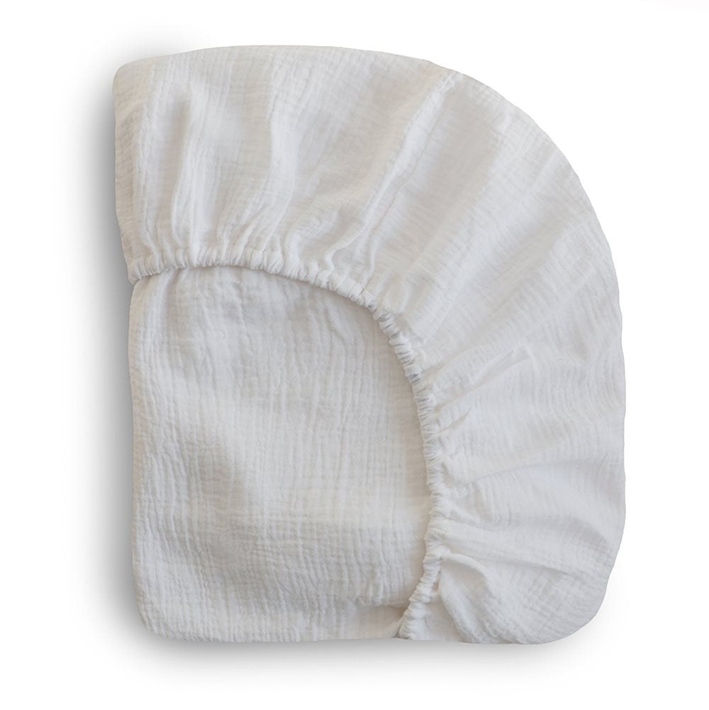 Mushie Extra Soft Muslin Cot Sheet White Tiny Sprout