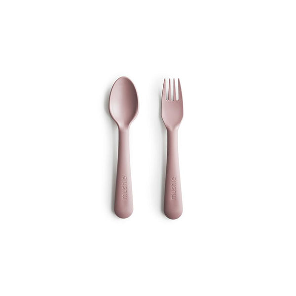 Mushie Dinnerware Fork and Spoon Set Blush