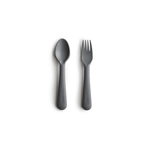 Mushie Dinnerware Fork and Spoon Set Smoke
