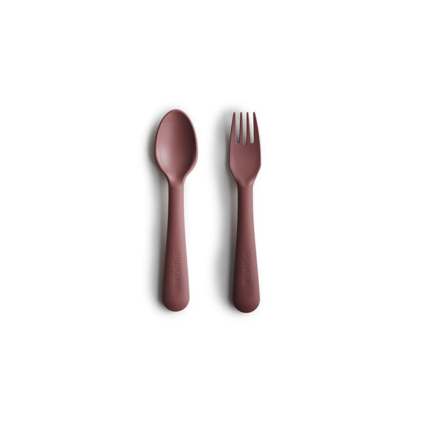 Mushie Dinnerware Fork and Spoon Set Woodchuck