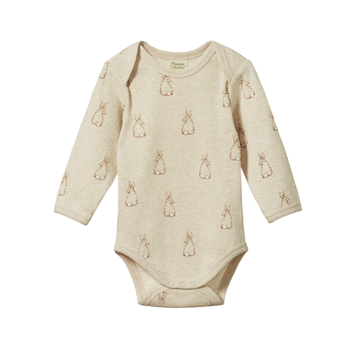 Nature Baby Long Sleeve Bodysuit Bunny Tales Oatmeal Marle
