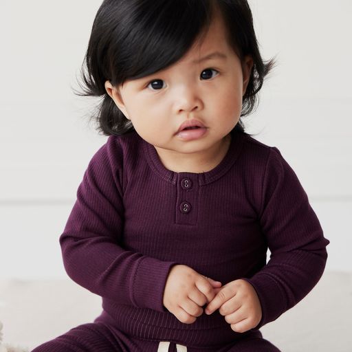 Organic Cotton Fine Rib Long Sleeve Bodysuit - Pecan