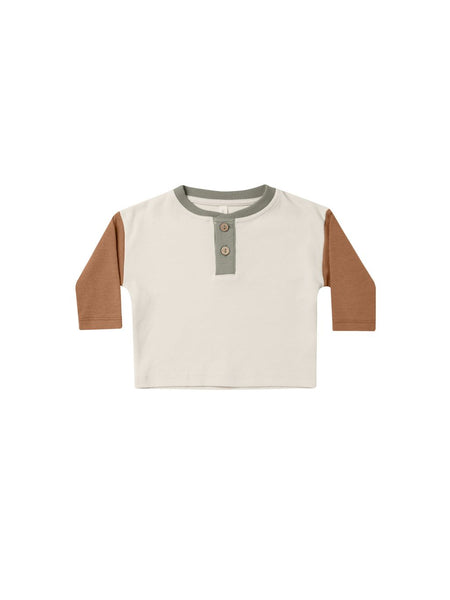 Quincy Mae Organic Long Sleeve Henley Tee Colour Block
