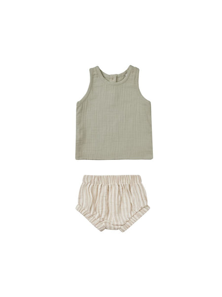 Quincy Mae Organic Woven Tank and Short Set Sage Stripe