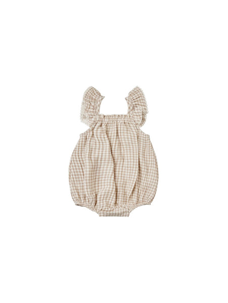 Quincy Mae Organic Bonnie Romper Oat Gingham