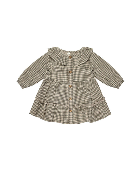Quincy Mae Ruffle Collar Button Dress Forest Micro Plaid