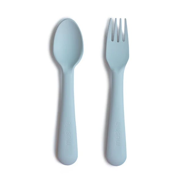 Mushie Dinnerware Fork and Spoon Set Powder Blue