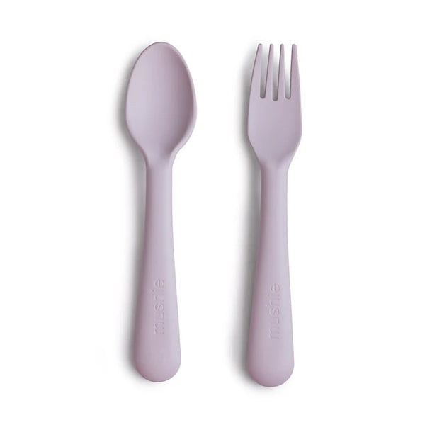 Mushie Dinnerware Fork and Spoon Set Soft Lilac