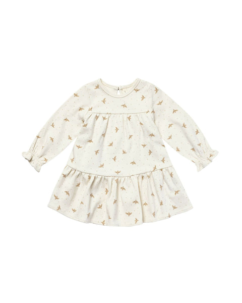 Quincy Mae Organic Long Sleeve Tiered Jersey Dress Doves