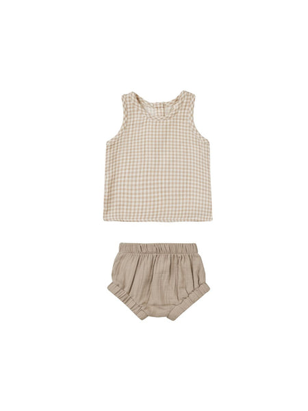 Quincy Mae Organic Woven Tank and Short Set Oat Gingham