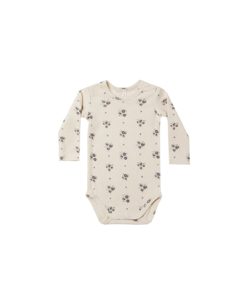 Quincy Mae Ribbed Long Sleeve Bodysuit Navy Ditsy