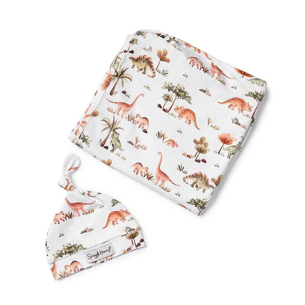Snuggle Hunny Kids Baby Jersey Wrap and Beanie Set Dino