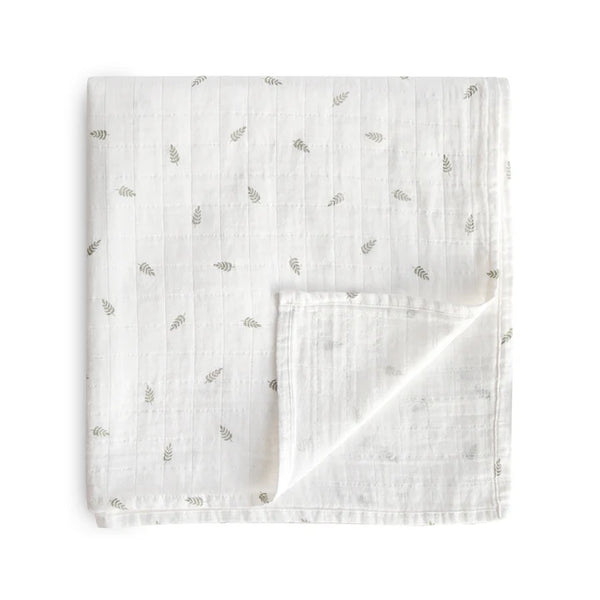 Mushie Organic Cotton Muslin Swaddle Blanket Leaves