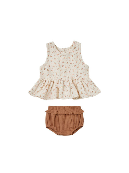 Quincy Mae Organic Sleeveless Peplum Set Clay Ditsy