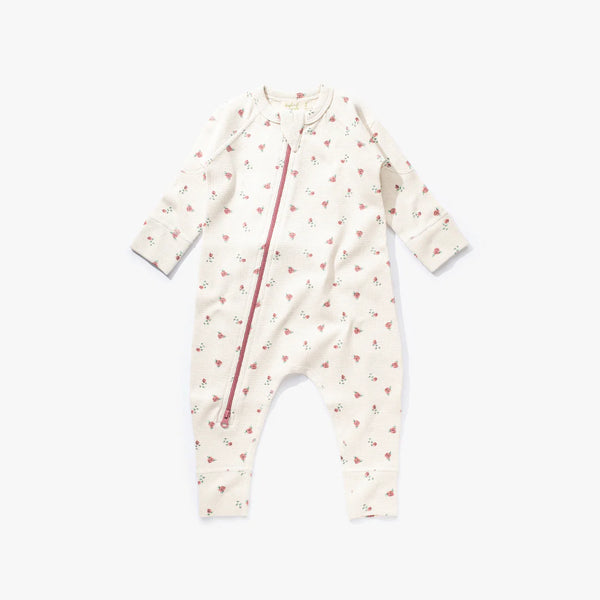 Sapling Organic Waffle Zip Romper Winter Rose
