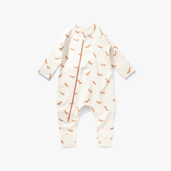 Sapling Organic Waffle Zip Romper Fox