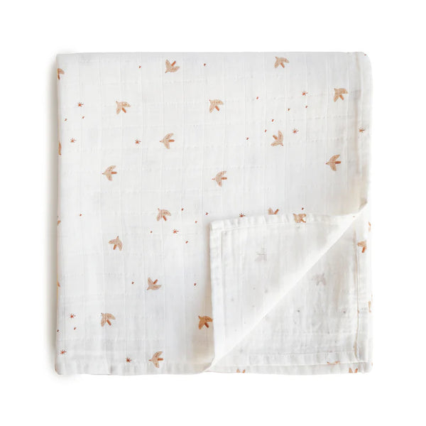Mushie Organic Cotton Muslin Swaddle Blanket Sparrow