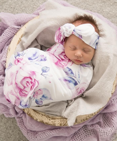Snuggle Hunny Kids Baby Jersey Wrap and Topknot Set Lilac Skies