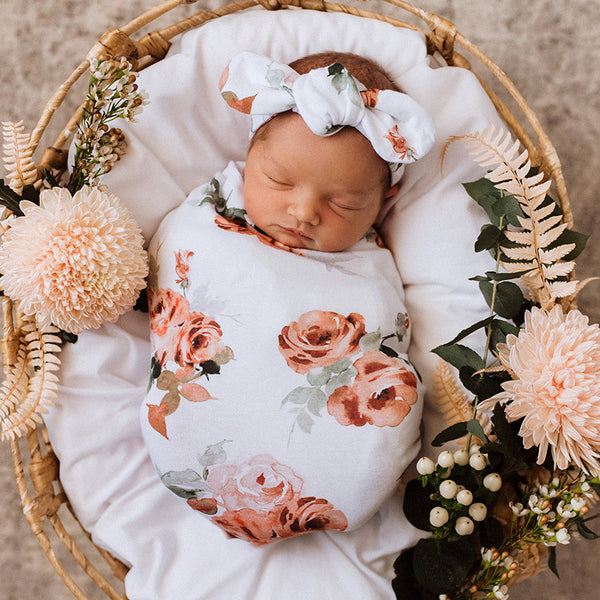 Snuggle Hunny Kids Snuggle Swaddle and Topknot Set Rosebud
