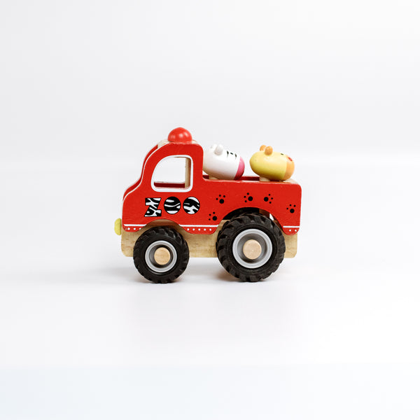 Wooden Toy Zoo Truck Red