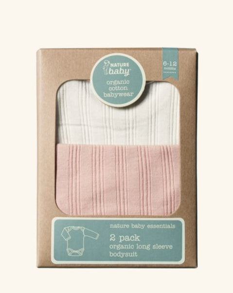 Nature Baby Long Sleeve Bodysuit Derby 2 Pack Natural Rose Bud