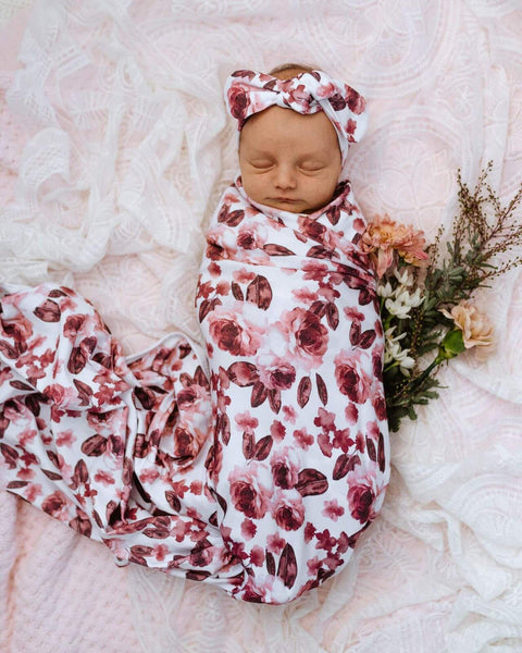 Snuggle Hunny Kids Baby Jersey Wrap and Topknot Set Fleur