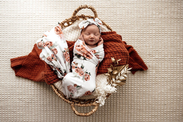 Snuggle Hunny Kids Baby Jersey Wrap and Topknot Set Rosebud