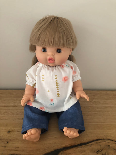 Handmade Dolls Clothing Set Rose Top and Pants