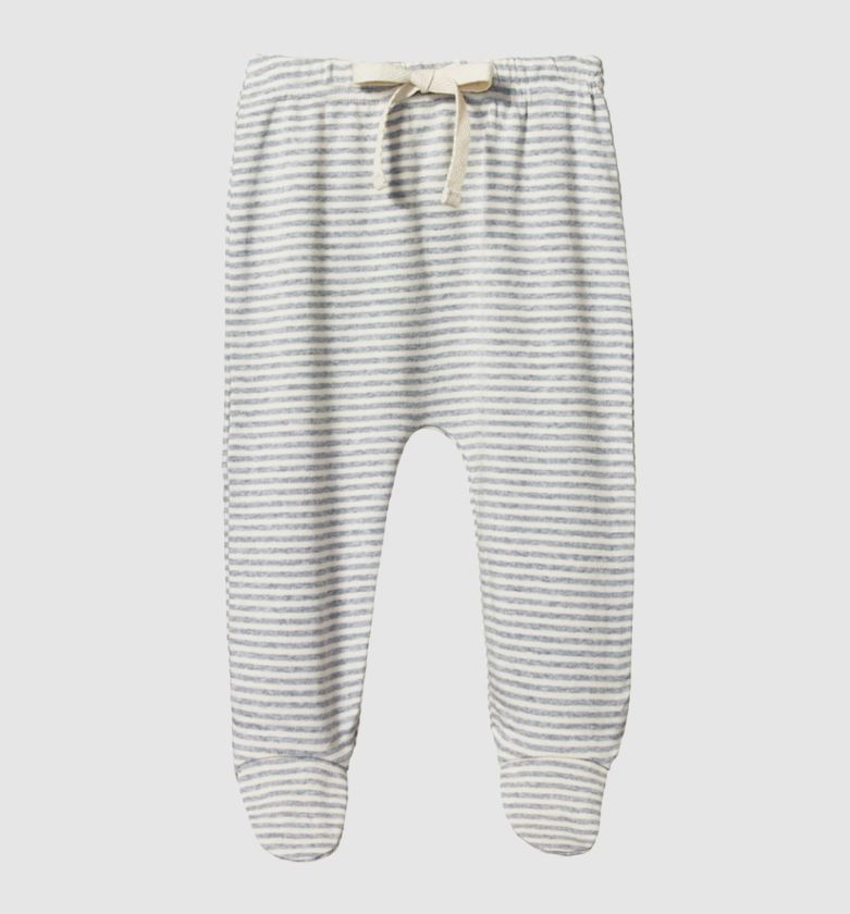 Nature Baby Footed Pants Grey Marle Stripe Tiny Sprout