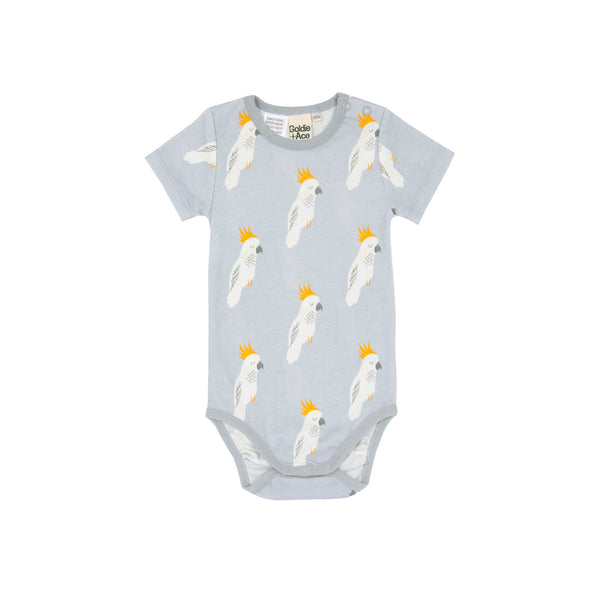 Goldie and Ace Short Sleeve Bodysuit Cockatoo Party