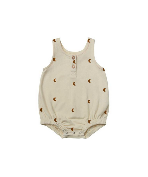 Quincy Mae Organic Sleeveless Bubble Romper Natural Moons