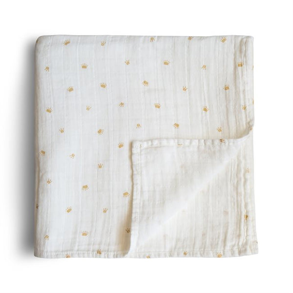 Mushie Organic Cotton Muslin Swaddle Blanket Crowns