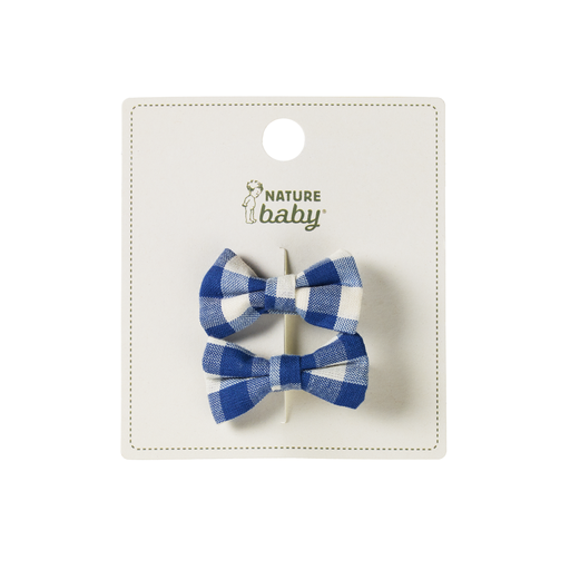 Nature Baby Bow Hair Clips 2 Pack Isle Blue Check Gingham