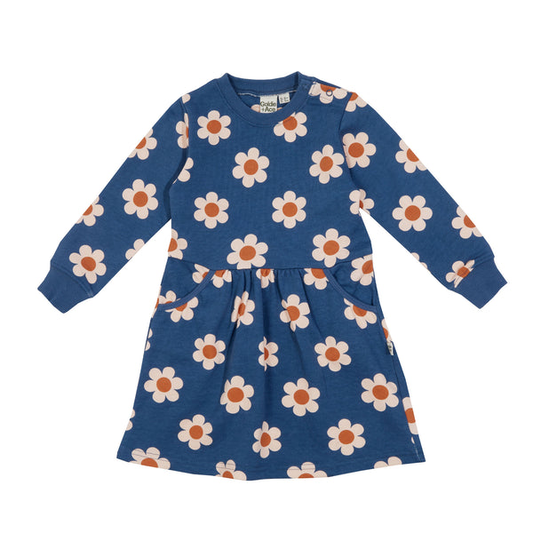 Goldie and Ace Flower Power Gathered Pocket Terry Dress Navy