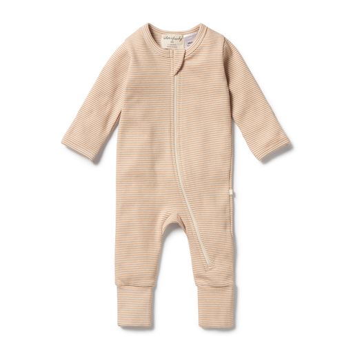 Wilson and Frenchy Organic Zipsuit With Feet Toffee Stripe