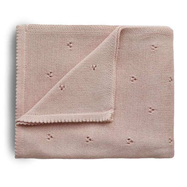 Mushie Knitted Baby Blanket Pointelle Blush