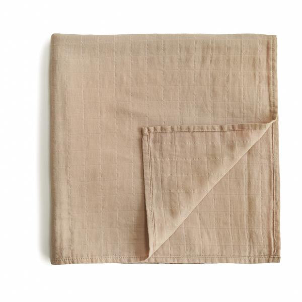 Mushie Organic Cotton Muslin Swaddle Blanket Pale Taupe