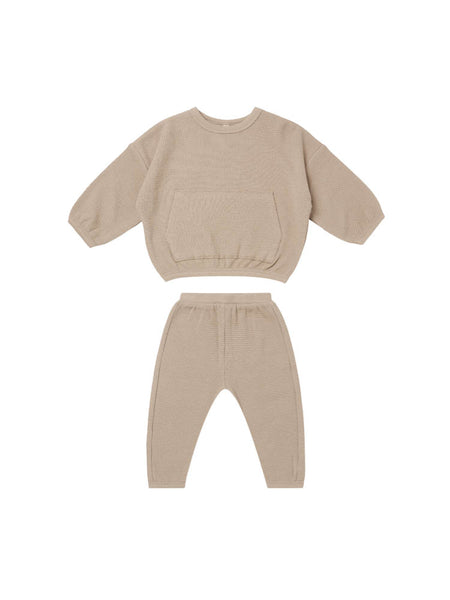 Quincy Mae Waffle Top and Pant Set Warm Grey