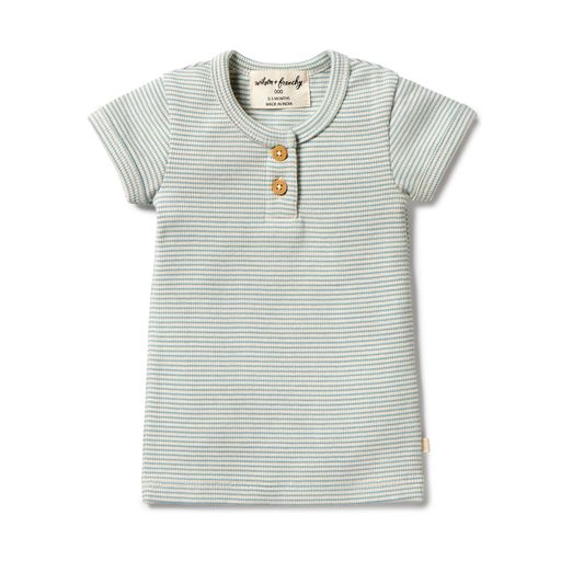 Wilson and Frenchy Rib Henley Tee Mineral Blue Stripe