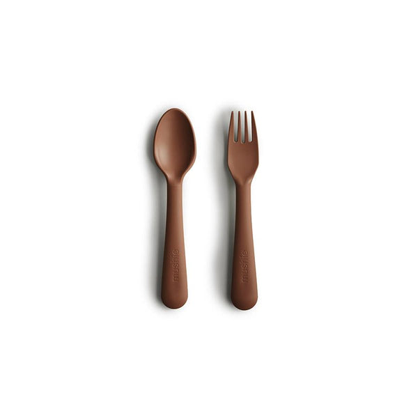 Mushie Dinnerware Fork and Spoon Set Caramel