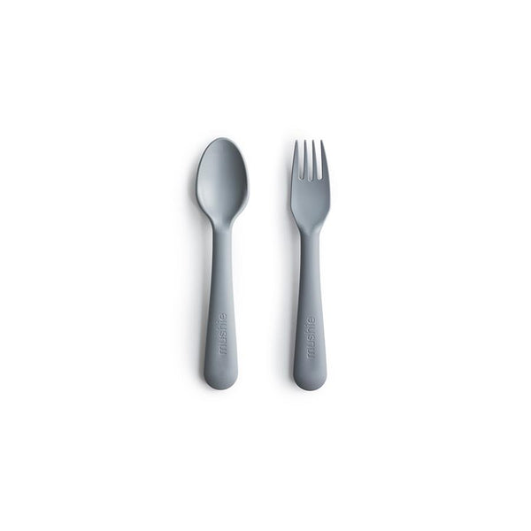 Mushie Dinnerware Fork and Spoon Set Cloud