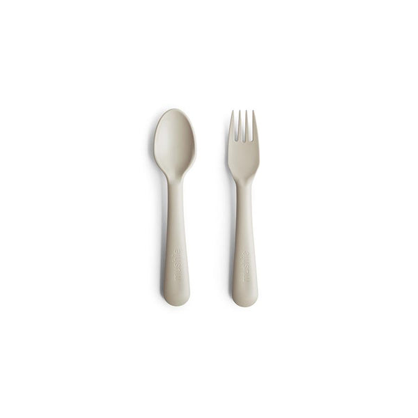 Mushie Dinnerware Fork and Spoon Set Ivory