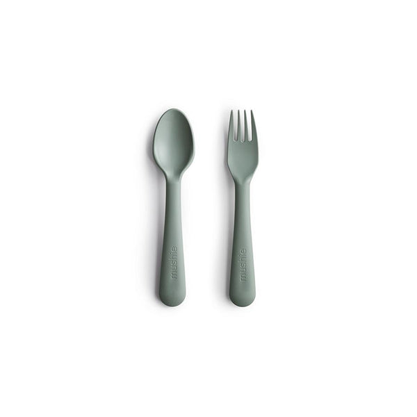 Mushie Dinnerware Fork and Spoon Set Sage