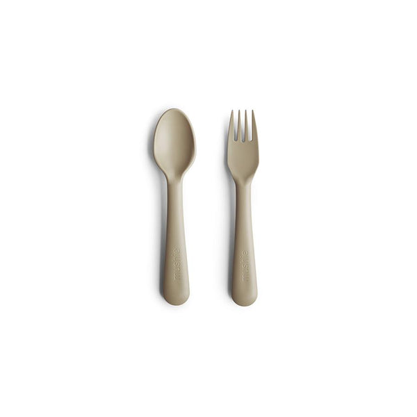 Mushie Dinnerware Fork and Spoon Set Vanilla