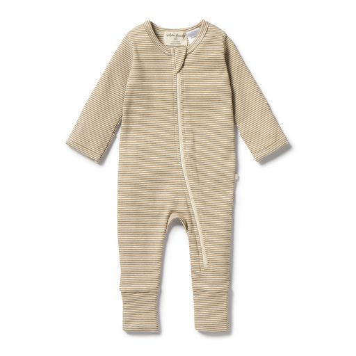 Wilson and Frenchy Organic Zipsuit With Feet Leaf Stripe